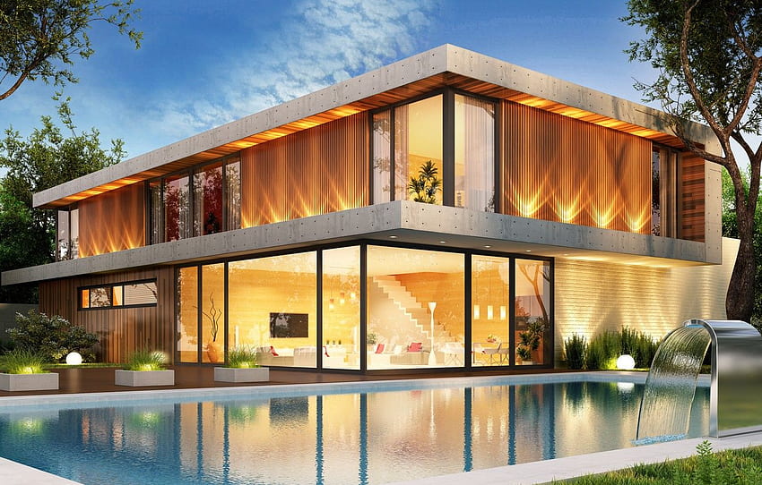 design, house, pool, modern, houses, villa, luxury for , section Ð¸Ð½ÑÐµÑÑÐµÑ HD wallpaper